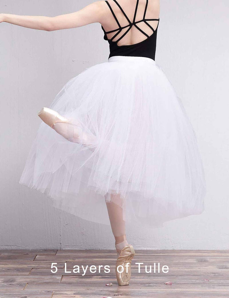 Daydance White Women Ballet Tutu Long Tulle Dance Skirt with Underpants for Performance - Image 4